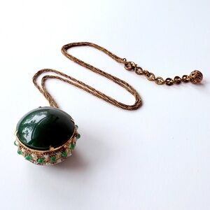 Vintage Chanel Mid-Century Glass Cabochon & Filigree Pendant Chain Necklace